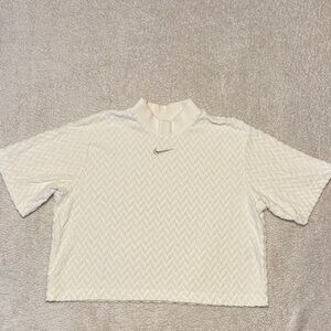 👟🤍 Nike Textured Terry Crop Top Mock Neck White Women’s Small Athleisure